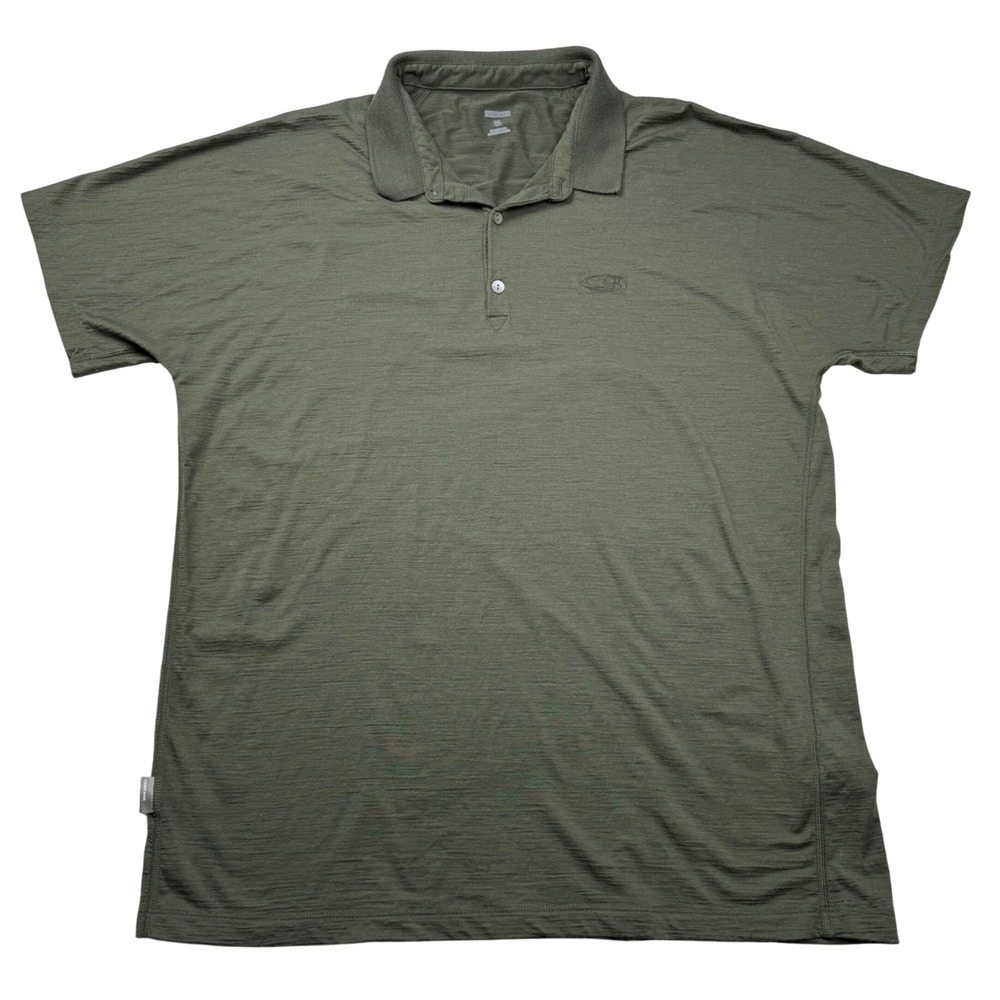 Icebreaker Mens XL Merino Wool Polo Shirt Olive Green Short Sleeve Hiking Travel